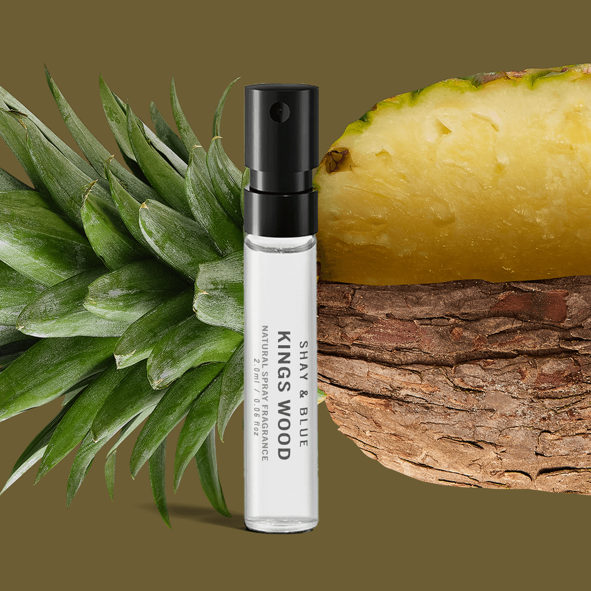 Kings Wood Fragrance Concentrate 2ml | Fresh pineapple with the natural aroma of fearn leaves. | Clean All Gender Fragrance | Shay & Blue