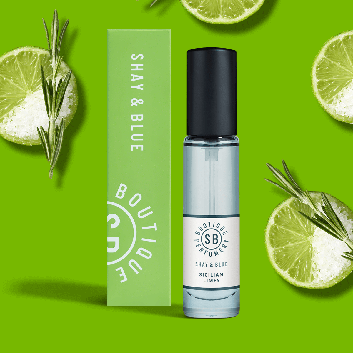 Sicilian Limes Fragrance 10ml | Tangy limes with a happy-hour hit of a salty margarita, rosemary and moss | Clean All Gender Fragrance | Shay & Blue