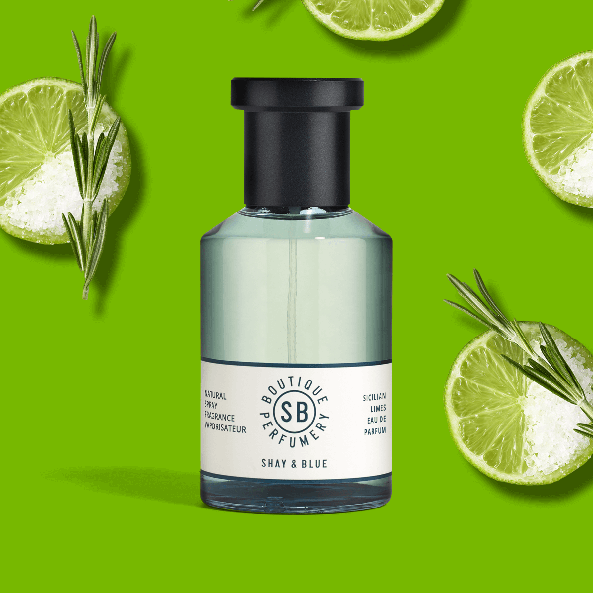 Parfum Limes Siciliennes 100ml | Citrons verts acidulés avec une touche de margarita salée, romarin et mousse | Clean All Gender Fragrance | Shay & Blue