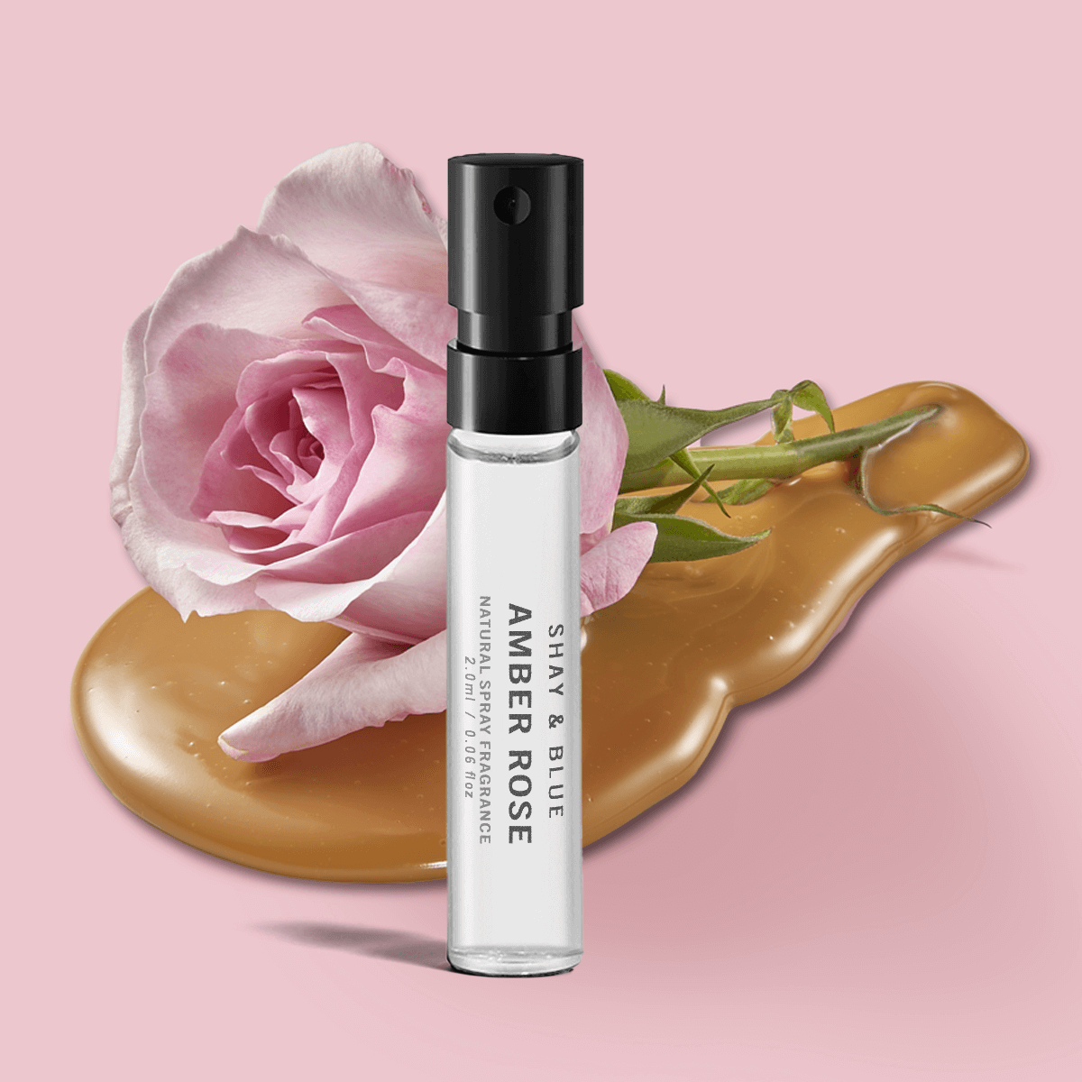 Amber Rose Fragrance 2ml | La nuova stagione della rosa di maggio si fonde con l'ambra bianca e dolci note cremose. | Fragranza pulita per tutti i generi | Shay & Blue